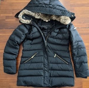 Michael Kors Black Faux-Fur Coat Hooded Puffer S